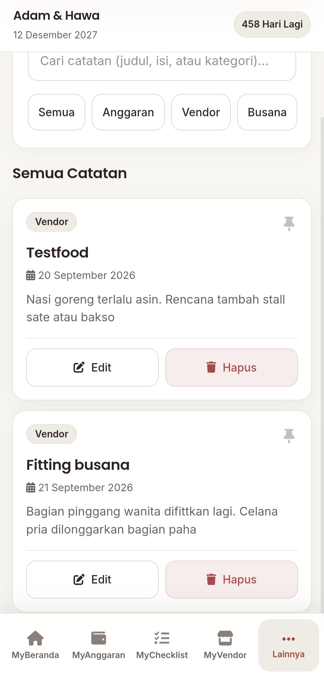 Detail Catatan & Pin